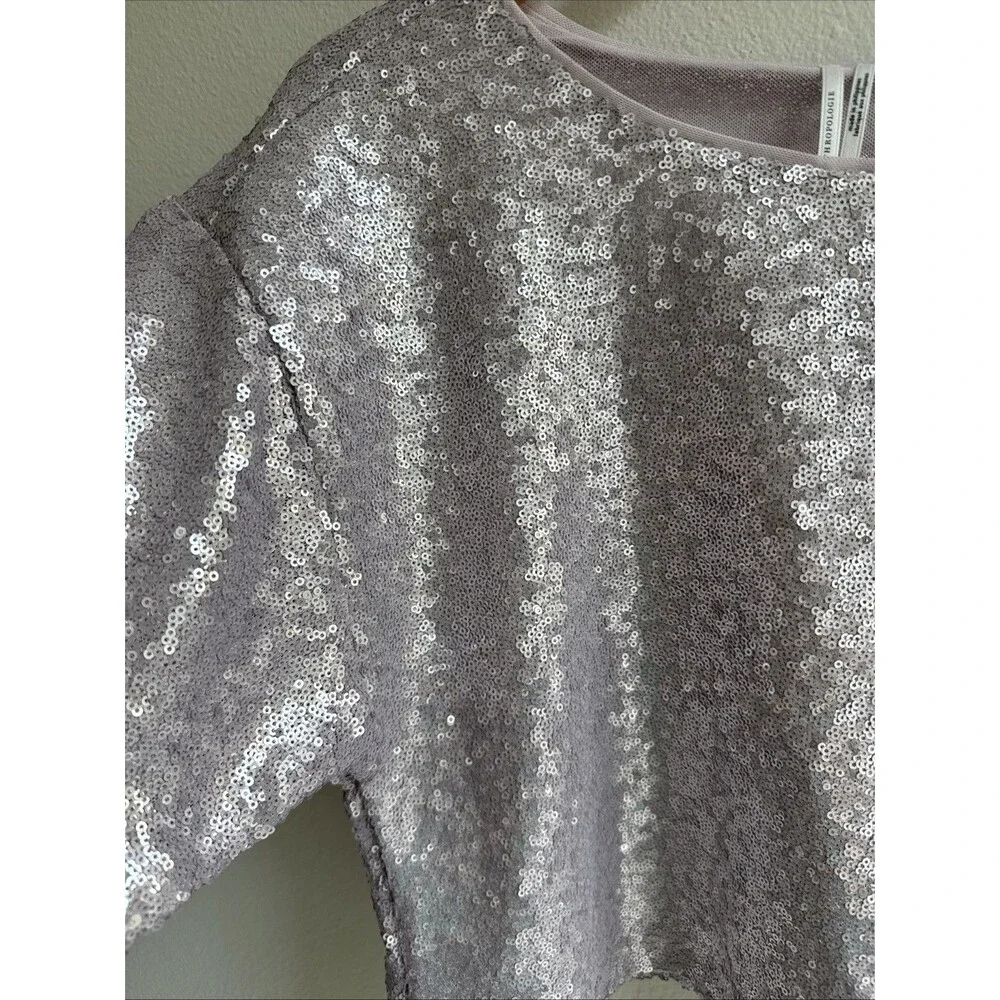 Anthropologie Lilac Sequin Boxy Crop Top - Picture 4 of 10